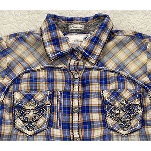 Roar Shirt Womens M Embroidered Embellish Stitching Western‎ Cross Rodeo Cowgirl